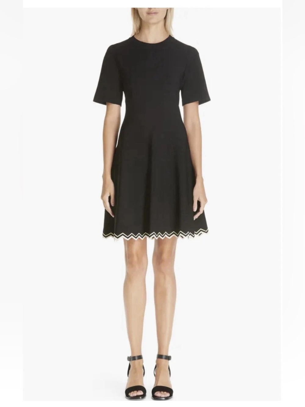 PROENZA SCHOULER Black Short Sleeve Knit Zig-Zag Striped Edge Dress medium